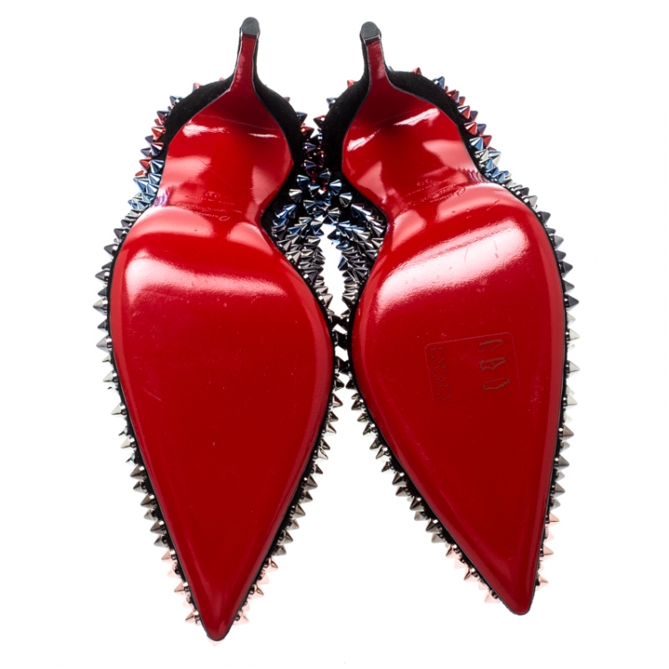 Pre Owned Christian Louboutin Black Suede Follie Spike Pointed Toe Pumps Size 39