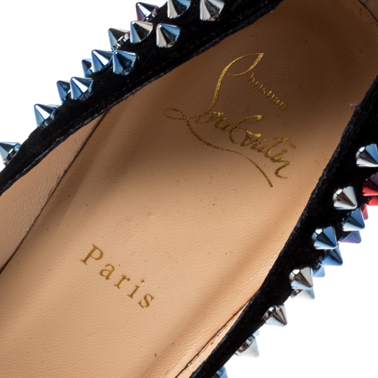 Pre Owned Christian Louboutin Black Suede Follie Spike Pointed Toe Pumps Size 39