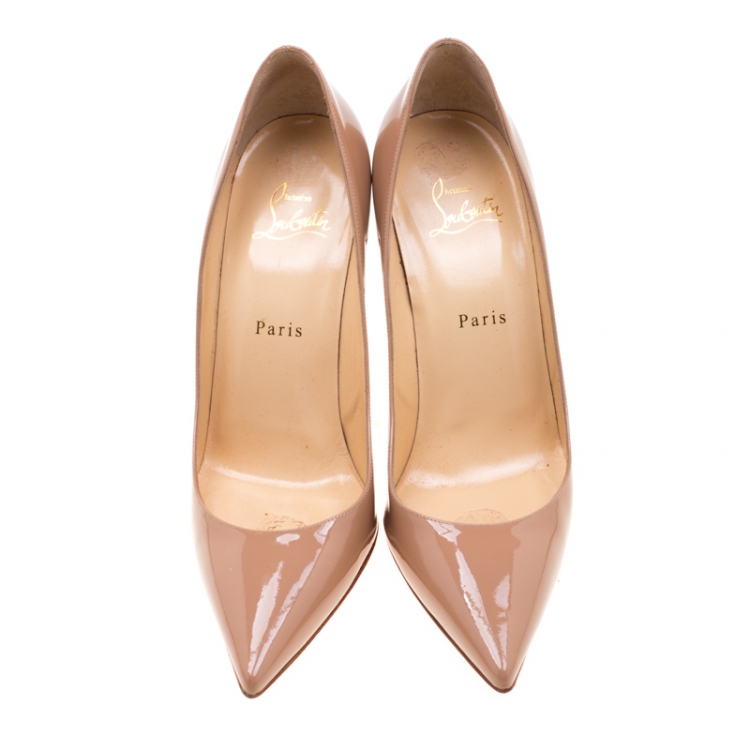 Pre Owned Christian Louboutin Beige Patent Leather So Kate Pointed Toe Pumps Size 39.5