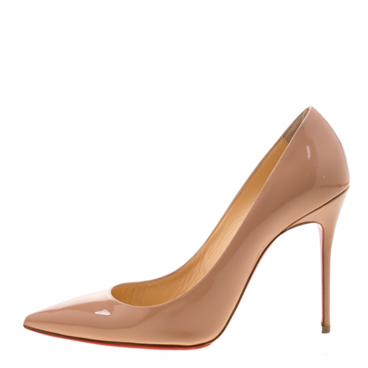 Pre Owned Christian Louboutin Beige Patent Leather So Kate Pointed Toe Pumps Size 39.5