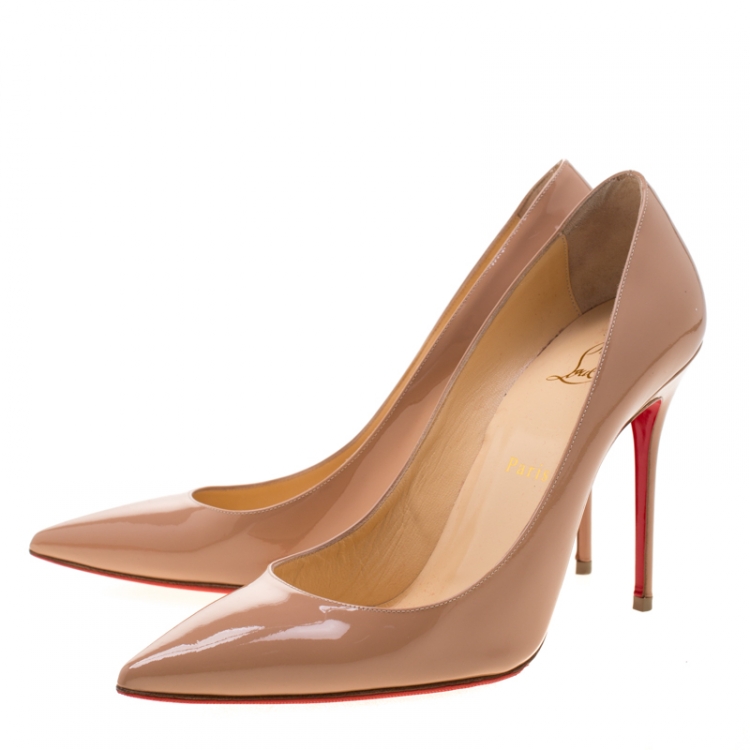 Pre Owned Christian Louboutin Beige Patent Leather So Kate Pointed Toe Pumps Size 39.5