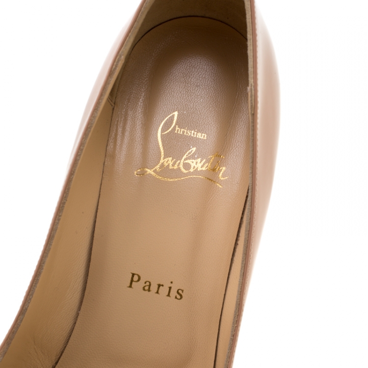 Pre Owned Christian Louboutin Beige Patent Leather Decollete Platform Pointed Toe Pumps Size 37