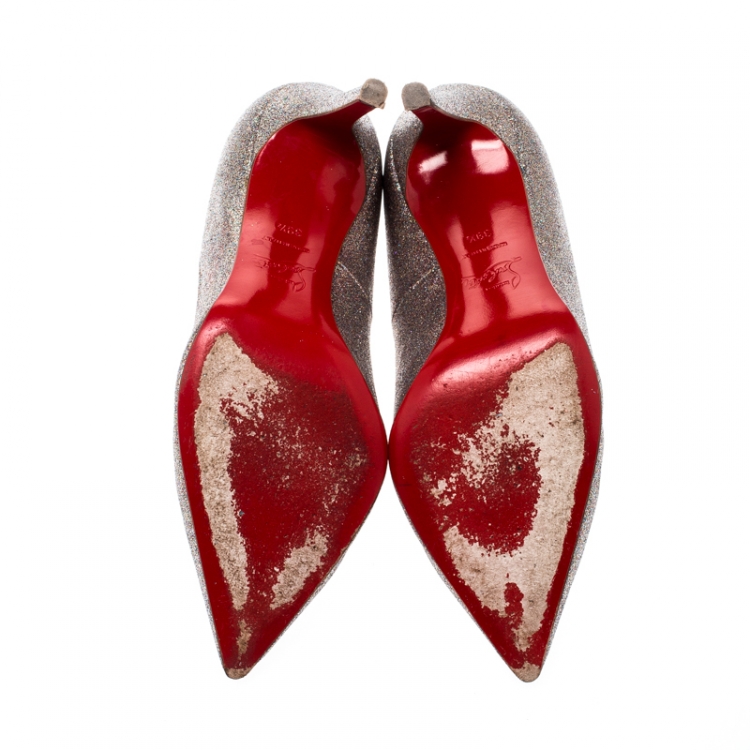 Pre Owned Christian Louboutin Multicolor Glitter Paulina Pointed Toe Pumps Size 39.5
