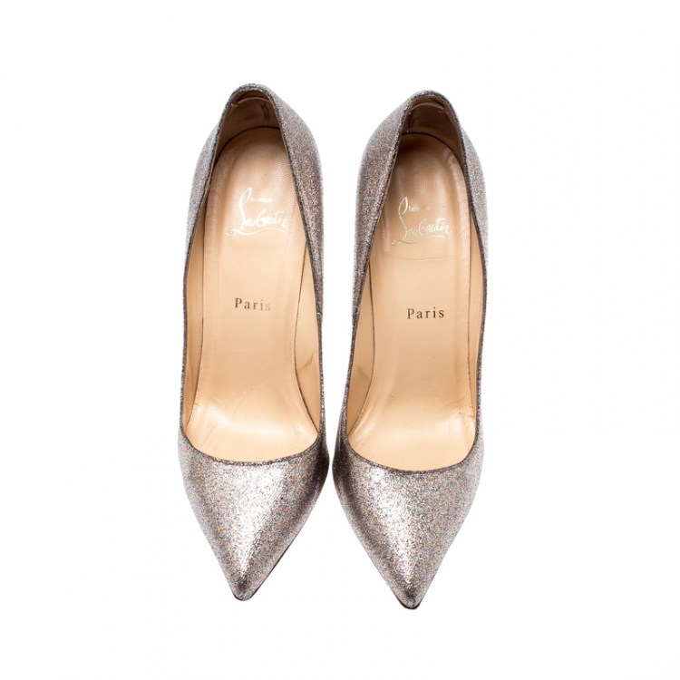Pre Owned Christian Louboutin Multicolor Glitter Paulina Pointed Toe Pumps Size 39.5
