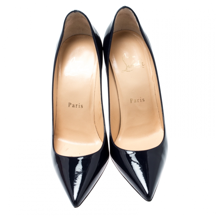 Pre Owned Christian Louboutin Navy Blue Patent Leather Decollete 554 Pointed Toe Pumps Size 37
