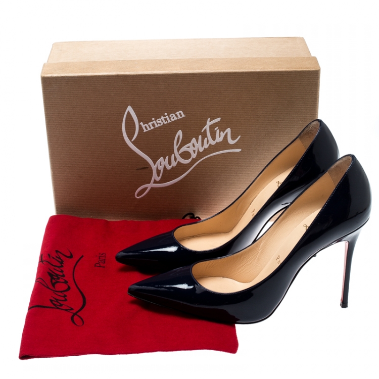 Pre Owned Christian Louboutin Navy Blue Patent Leather Decollete 554 Pointed Toe Pumps Size 37