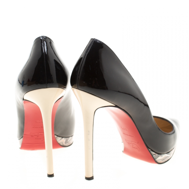 Pre Owned Christian Louboutin Black Patent Leather Pigalle Plato Platform Pumps 40.5