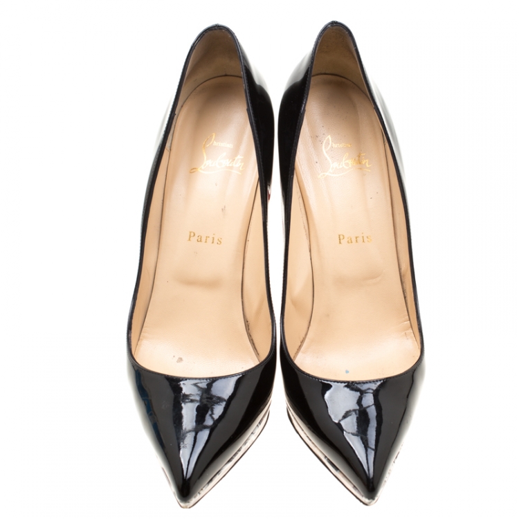 Pre Owned Christian Louboutin Black Patent Leather Pigalle Plato Platform Pumps 40.5