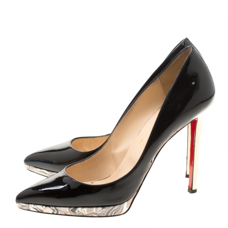 Pre Owned Christian Louboutin Black Patent Leather Pigalle Plato Platform Pumps 40.5