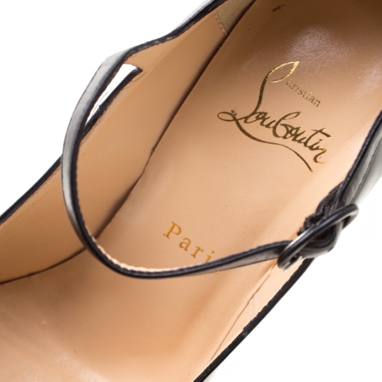 Pre Owned Christian Louboutin Black Leather Lady Highness Daf Peep Toe Mary Jane Pumps Size 38.5