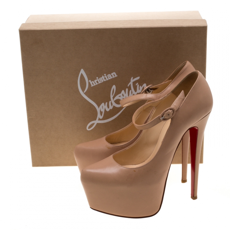 Pre Owned Christian Louboutin Beige Leather Lady Daf Mary Jane Pumps Size 38.5