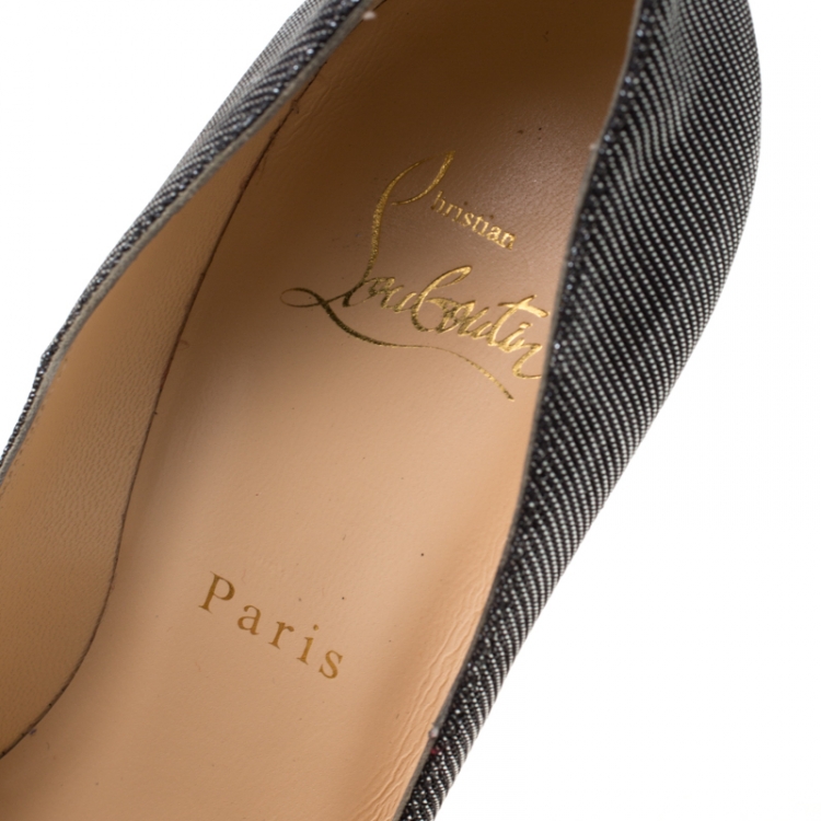 Pre Owned Christian Louboutin Metallic Grey Glitter Fabric Pigalle Pointed Toe Pumps Size 37