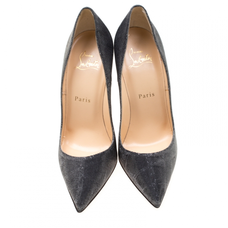 Pre Owned Christian Louboutin Metallic Grey Glitter Fabric Pigalle Pointed Toe Pumps Size 37