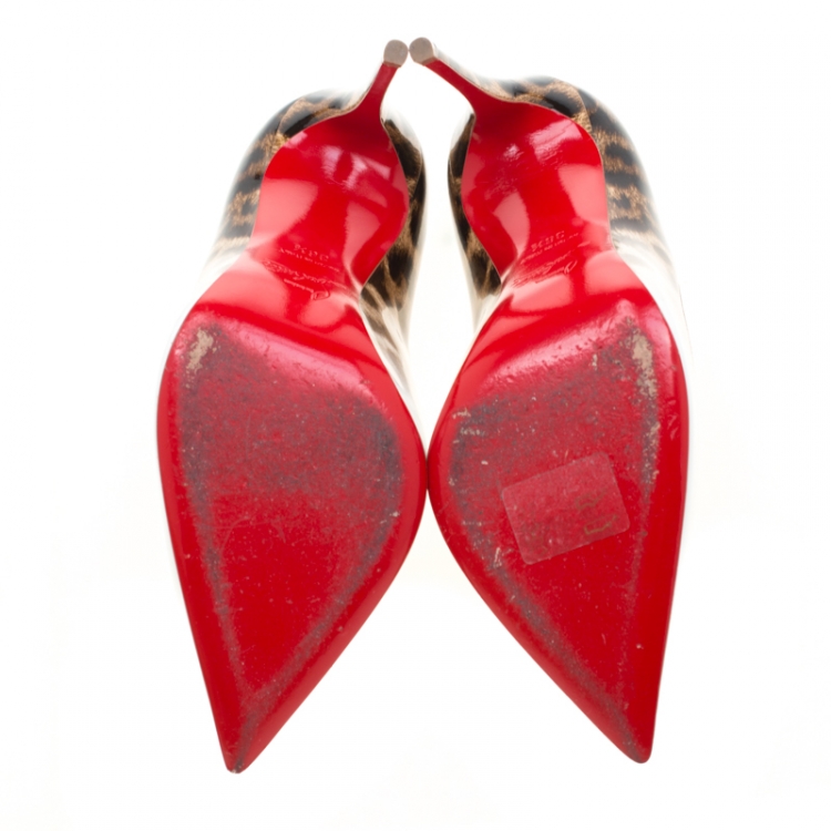 Pre Owned Christian Louboutin White And Leopard Print Patent Leather Pigalle Follies Pumps Size 36.5