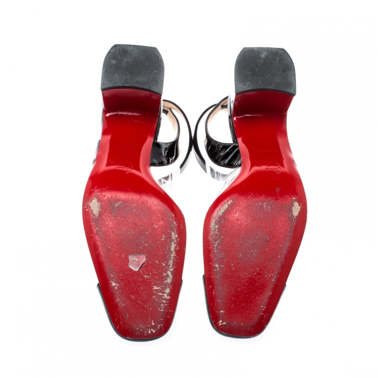 Pre Owned Christian Louboutin Black Leather And PVC Asticocotte Ankle Strap Sandals Size 38