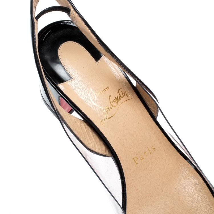 Pre Owned Christian Louboutin Black Leather And PVC Asticocotte Ankle Strap Sandals Size 38