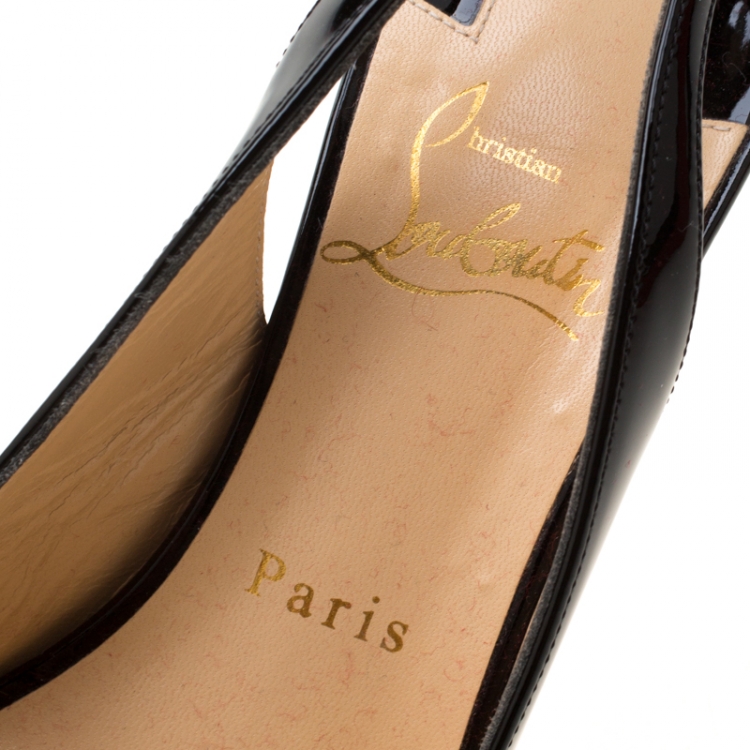 Pre Owned Christian Louboutin Black Patent Leather Drama Studded Slingback Sandals Size 35.5