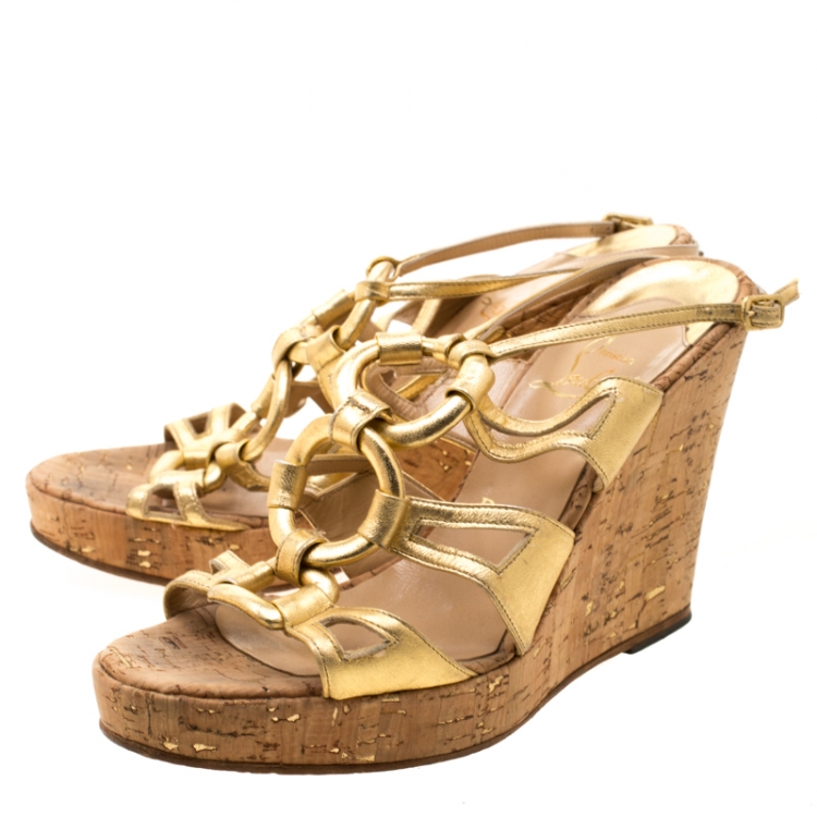 gold cork wedge sandals