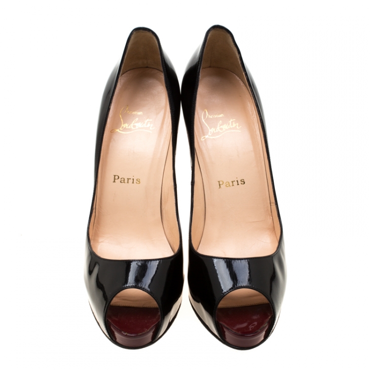 Pre Owned Christian Louboutin Black Patent Leather Hyper Prive Peep Toe Platform Pumps Size 40
