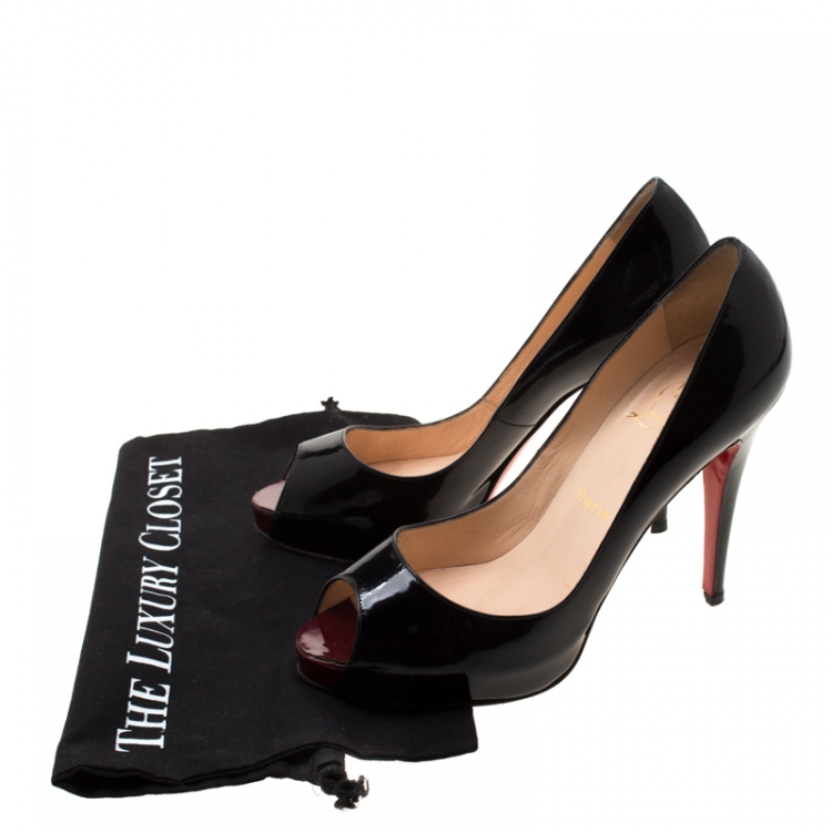 Pre Owned Christian Louboutin Black Patent Leather Hyper Prive Peep Toe Platform Pumps Size 40