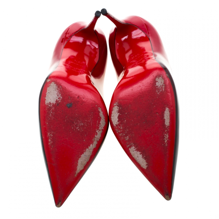 مملوكة مسبقًا Christian Louboutin Red/Black Degradè Patent Leather Pigalle Follies Pointed Toe Pumps Size 38.5
