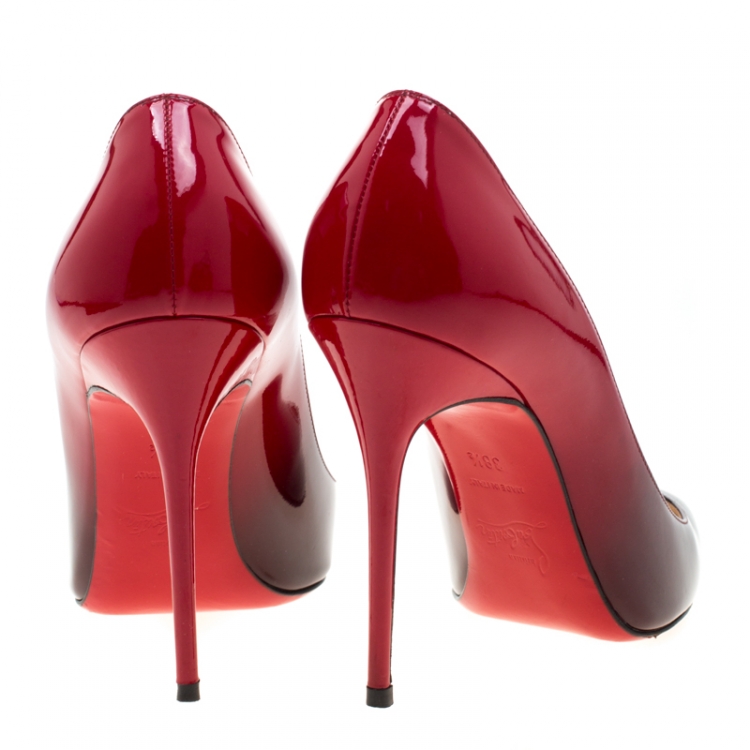 مملوكة مسبقًا Christian Louboutin Red/Black Degradè Patent Leather Pigalle Follies Pointed Toe Pumps Size 38.5