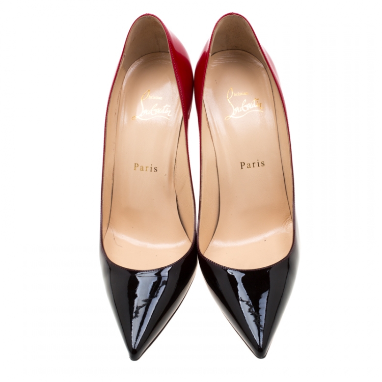 مملوكة مسبقًا Christian Louboutin Red/Black Degradè Patent Leather Pigalle Follies Pointed Toe Pumps Size 38.5