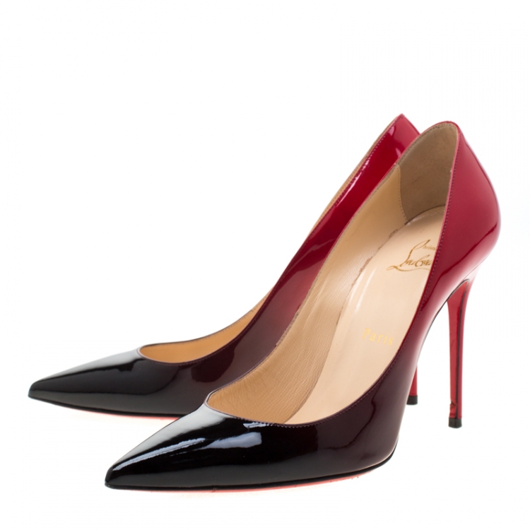مملوكة مسبقًا Christian Louboutin Red/Black Degradè Patent Leather Pigalle Follies Pointed Toe Pumps Size 38.5