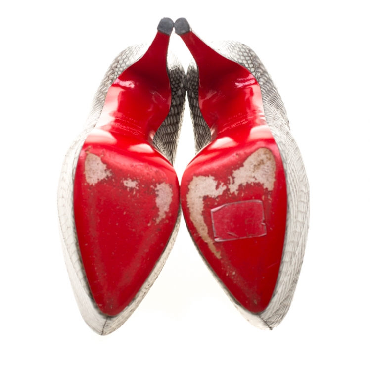 Pre Owned Christian Louboutin Two Tone Python Leather Lady Daf Mary Jane Platform Pumps Size 38.5