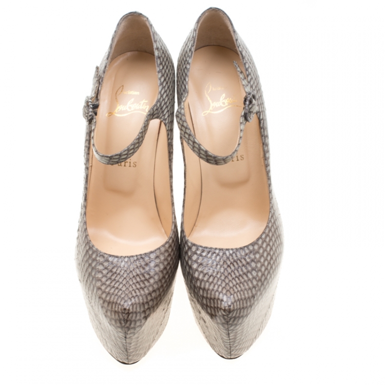 Pre Owned Christian Louboutin Two Tone Python Leather Lady Daf Mary Jane Platform Pumps Size 38.5