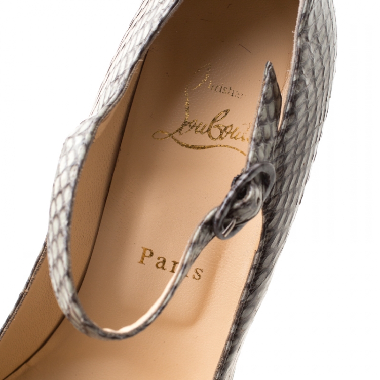 Pre Owned Christian Louboutin Two Tone Python Leather Lady Daf Mary Jane Platform Pumps Size 38.5