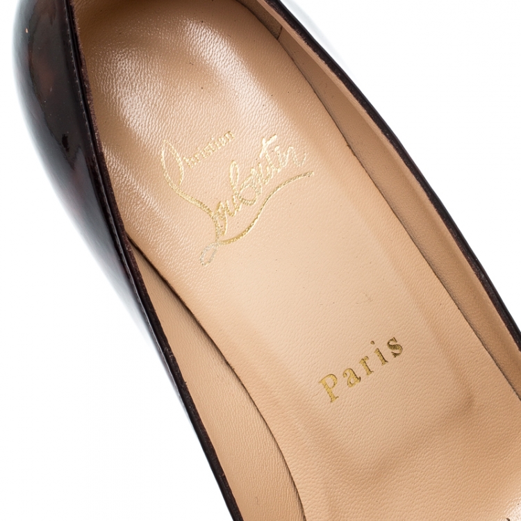 Pre Owned Christian Louboutin Brown Tortoise Patent Leather Miss Tack Pumps Size 37