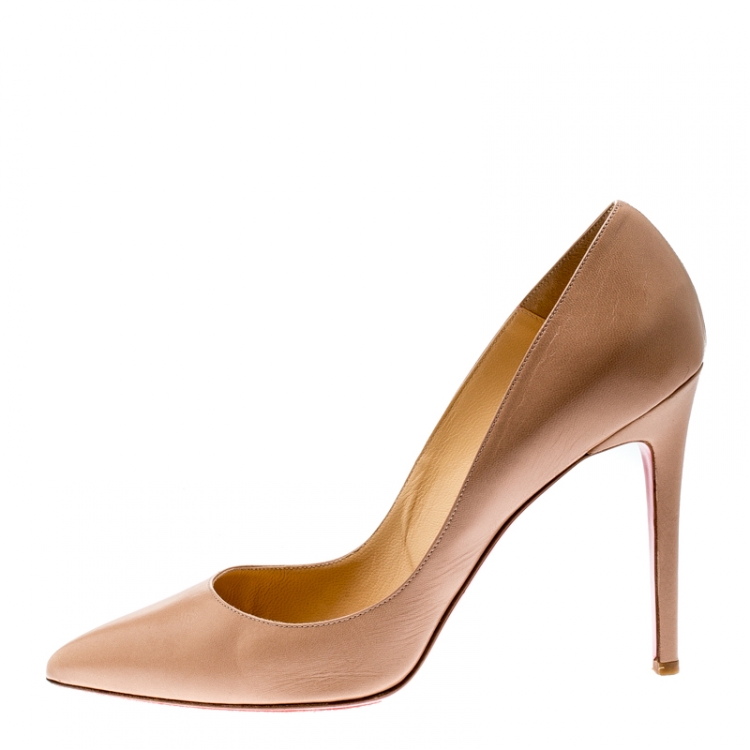 Pre Owned Christian Louboutin Beige Leather Pigalle Pointed Toe Pumps Size 41