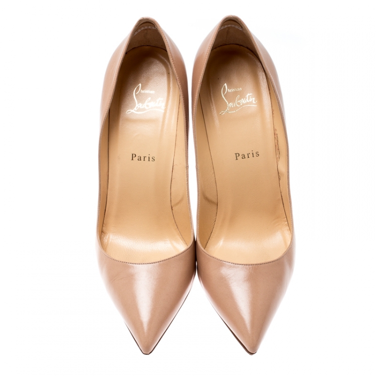 Pre Owned Christian Louboutin Beige Leather Pigalle Pointed Toe Pumps Size 41