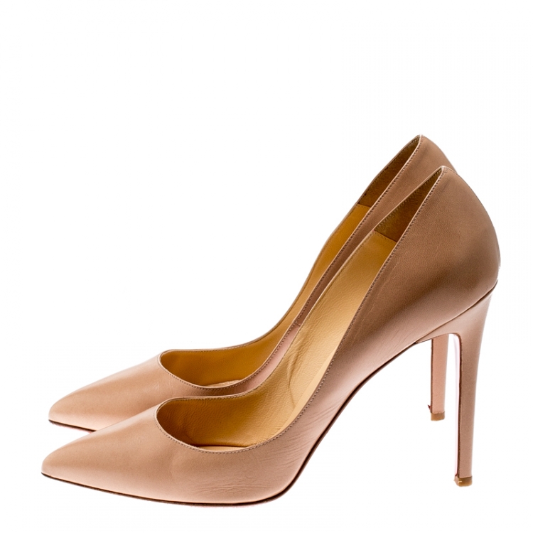 Pre Owned Christian Louboutin Beige Leather Pigalle Pointed Toe Pumps Size 41