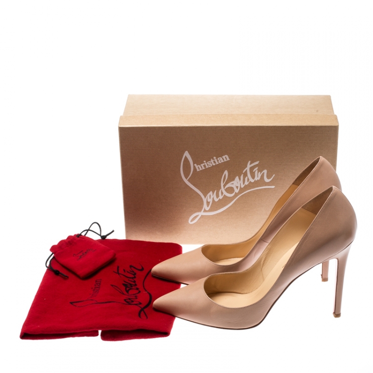 Pre Owned Christian Louboutin Beige Leather Pigalle Pointed Toe Pumps Size 41