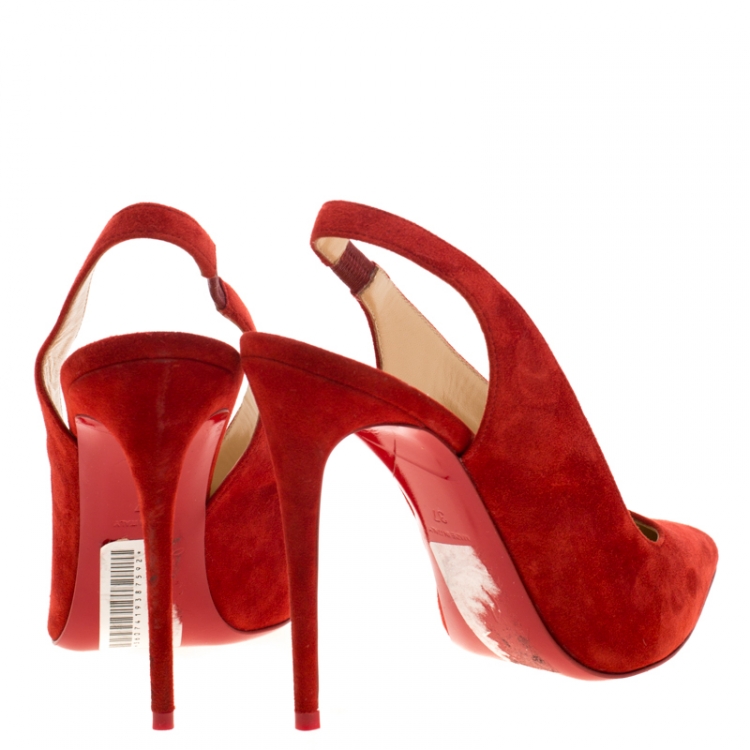 Pre Owned Christian Louboutin Red Suede Rivafish Pointed Toe Slingback Sandals Size 37