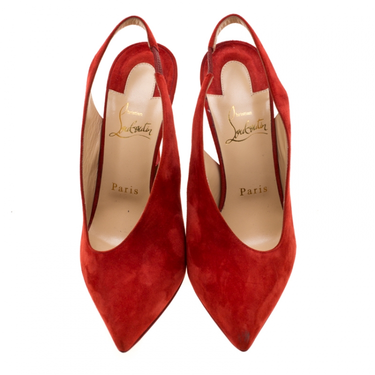 Pre Owned Christian Louboutin Red Suede Rivafish Pointed Toe Slingback Sandals Size 37