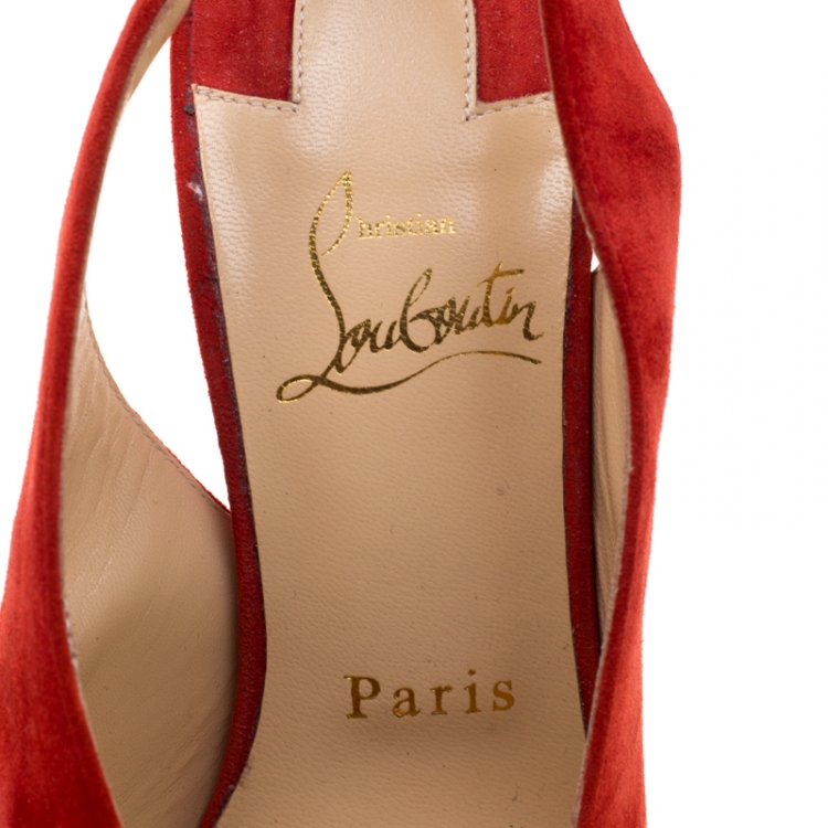 Pre Owned Christian Louboutin Red Suede Rivafish Pointed Toe Slingback Sandals Size 37