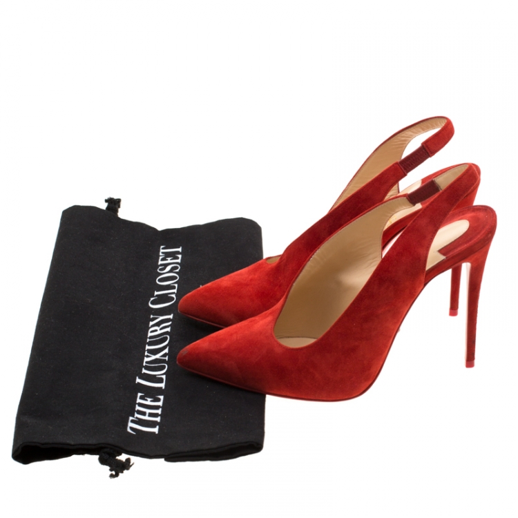 Pre Owned Christian Louboutin Red Suede Rivafish Pointed Toe Slingback Sandals Size 37