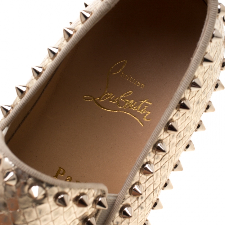 Pre Owned Christian Louboutin Metallic Gold Python Embossed Leather Pik Boat Slip On Sneakers Size 38.5