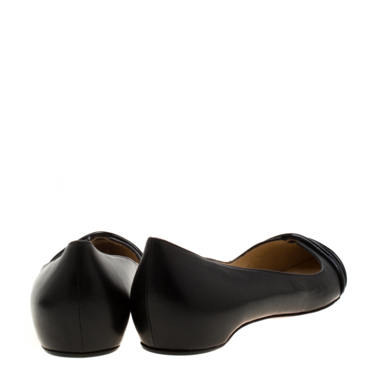 Pre Owned Christian Louboutin Black Leather Pointed Toe Flats Size 41