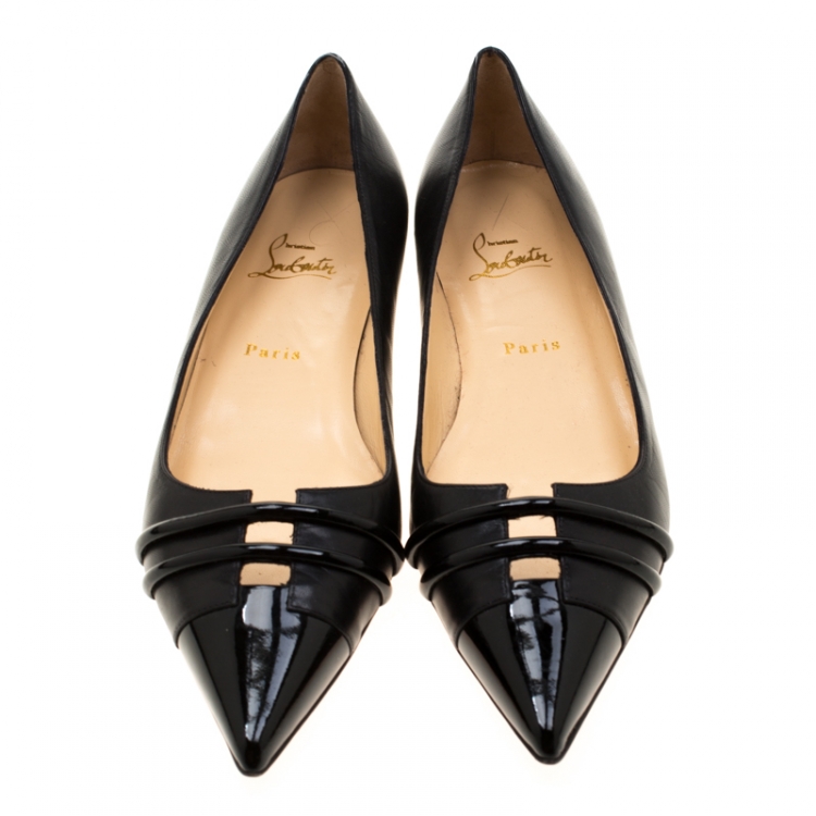 Pre Owned Christian Louboutin Black Leather Pointed Toe Flats Size 41