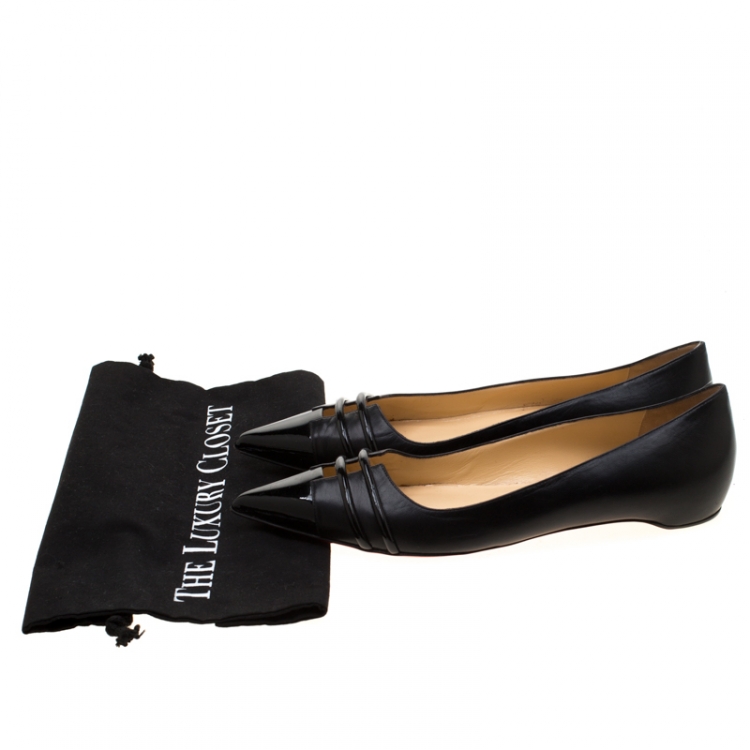 Pre Owned Christian Louboutin Black Leather Pointed Toe Flats Size 41