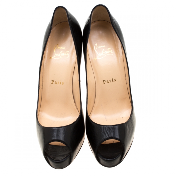 Pre Owned Christian Louboutin Black Leather Peep Toe Platform Pumps Size 38