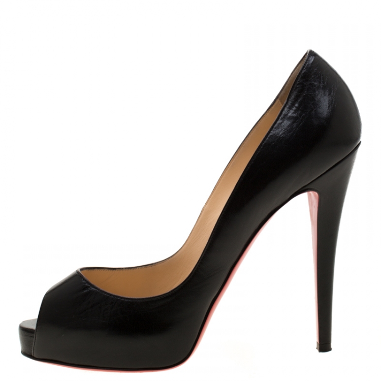 Pre Owned Christian Louboutin Black Leather Peep Toe Platform Pumps Size 38