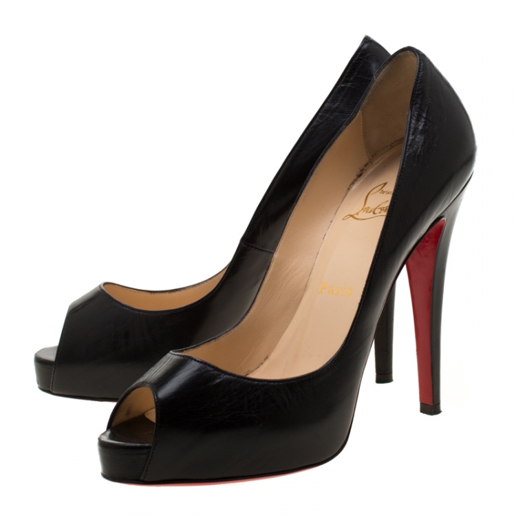 Pre Owned Christian Louboutin Black Leather Peep Toe Platform Pumps Size 38