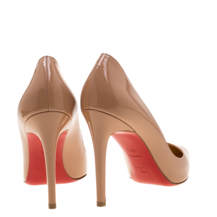 Pre Owned Christian Louboutin Beige Patent Leather Pigalle Pointed Toe Pumps Size 38.5