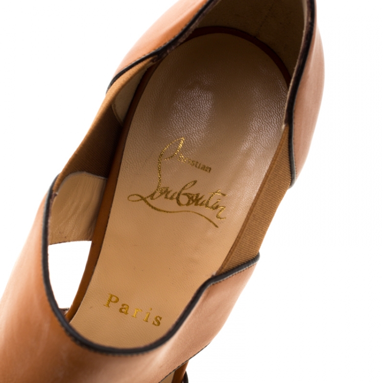Pre Owned Christian Louboutin Brown Leather Platform Pumps Size 38