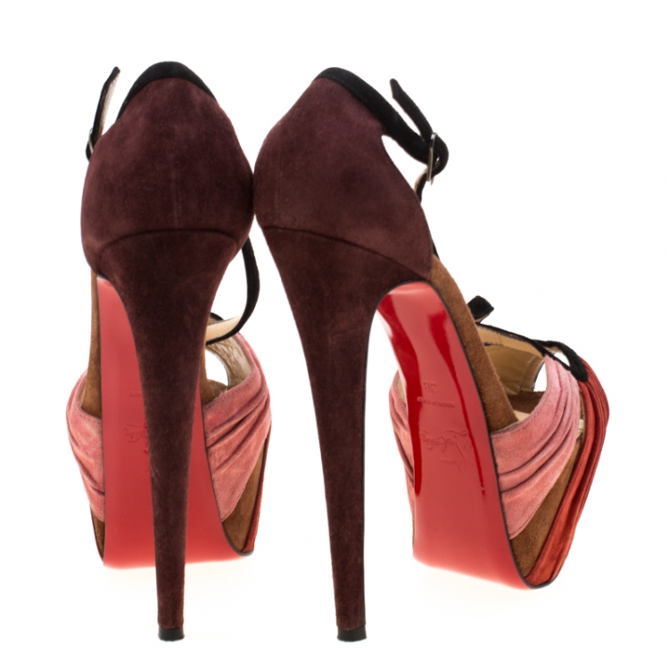 Pre Owned Christian Louboutin Multicolor Suede Criss Cross Platform Sandals Size 38